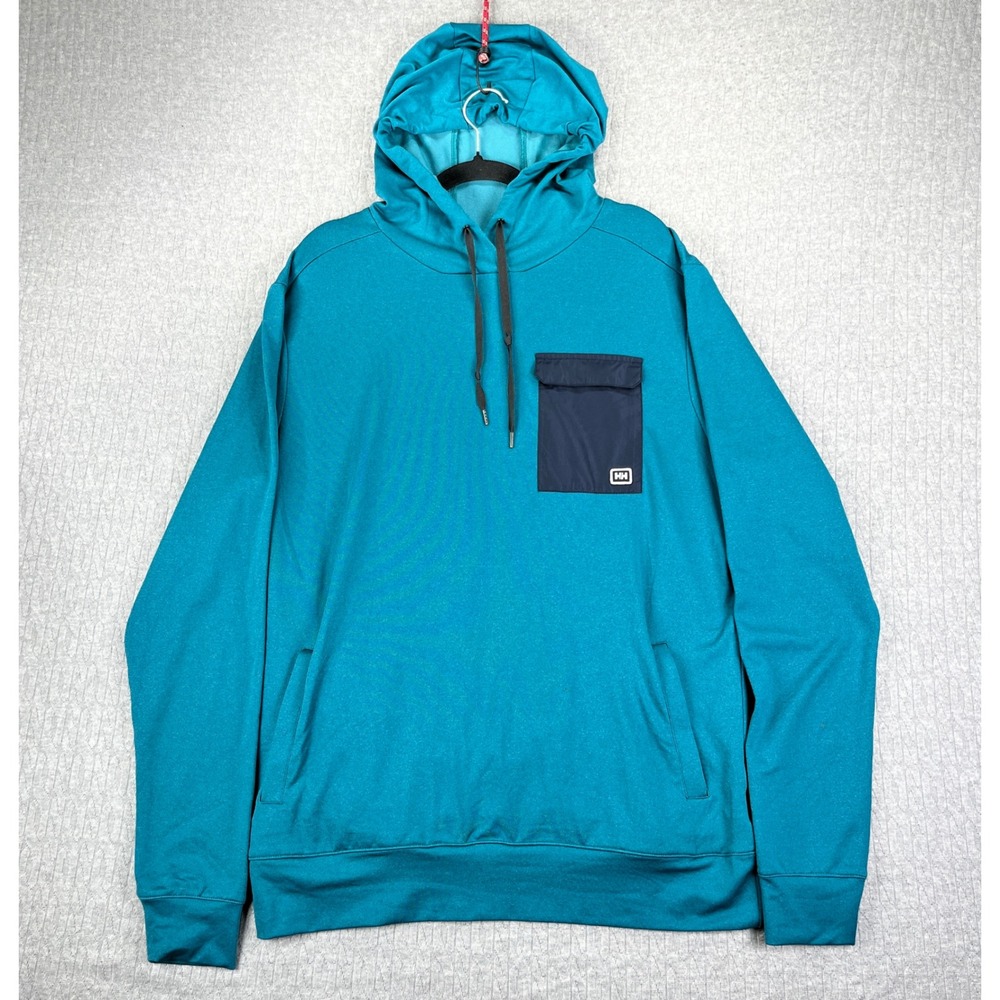 Helly Hansen Hoodie Men Large Teal Performance Utility Pocket Pullover